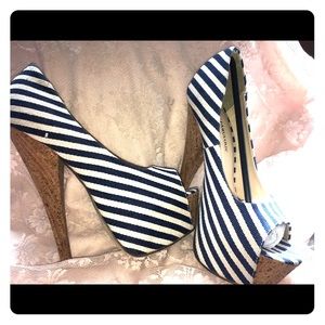 Striped Double-platform w/cork style heel